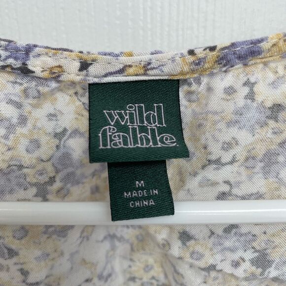 Wild Fable Yellow Purple Floral Peplum Button Front Flutter Sleeve Womens Size M - Picture 3 of 5